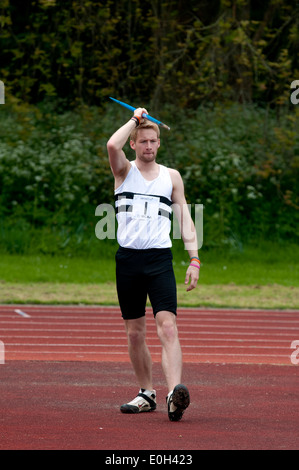 Athletics, competitor in men`s javelin at club level, UK Stock Photo